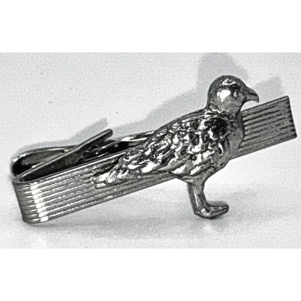 Vintage Silver Tone Bird Tie Bar Clip for Men MCM Jewelry Mid Century